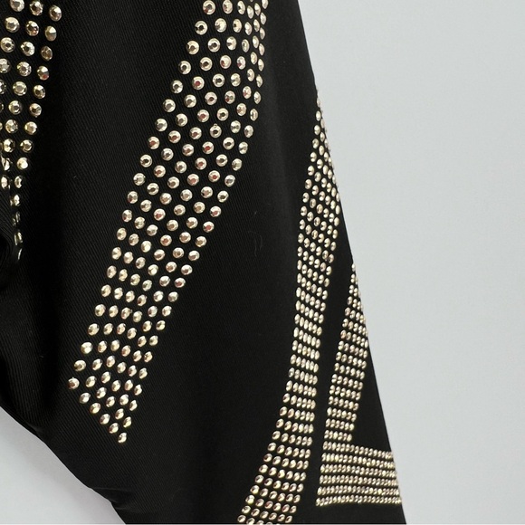 Carmin Womens Top or Jacket Gold Studded Vegan Leather Trim Full Zip Long Sleeve - Picture 7 of 15